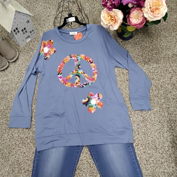 You & Me Tops - Blue Graphic Long Sleeve Top